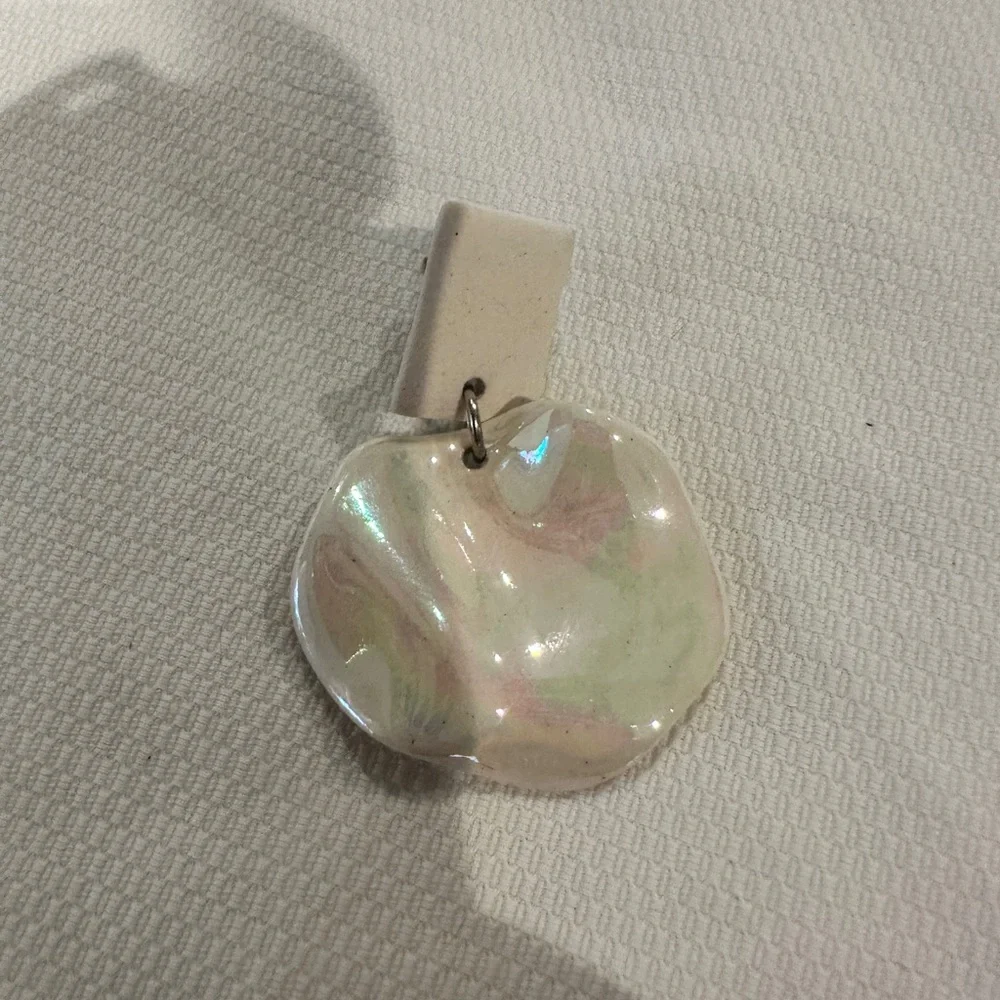 Iridescent White Porcelain Bohemian Handmade Earrings - Picture 4 of 4